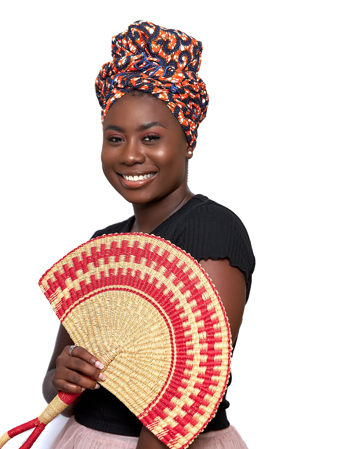 Orange,White, Blue Ankara Print Detachable Silklined Headwrap