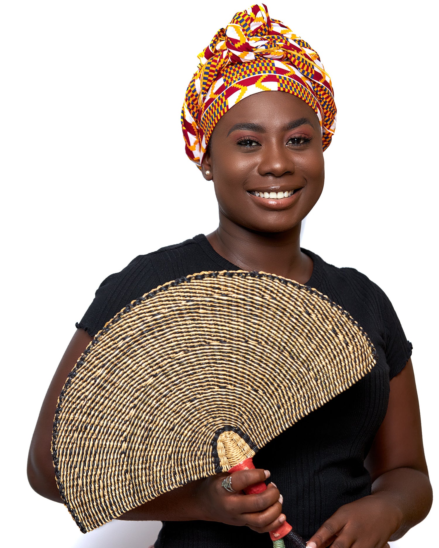 Red,White,Gold,Blue Stripped Ghanaian Kente Print Detachable Silklined Headwrap