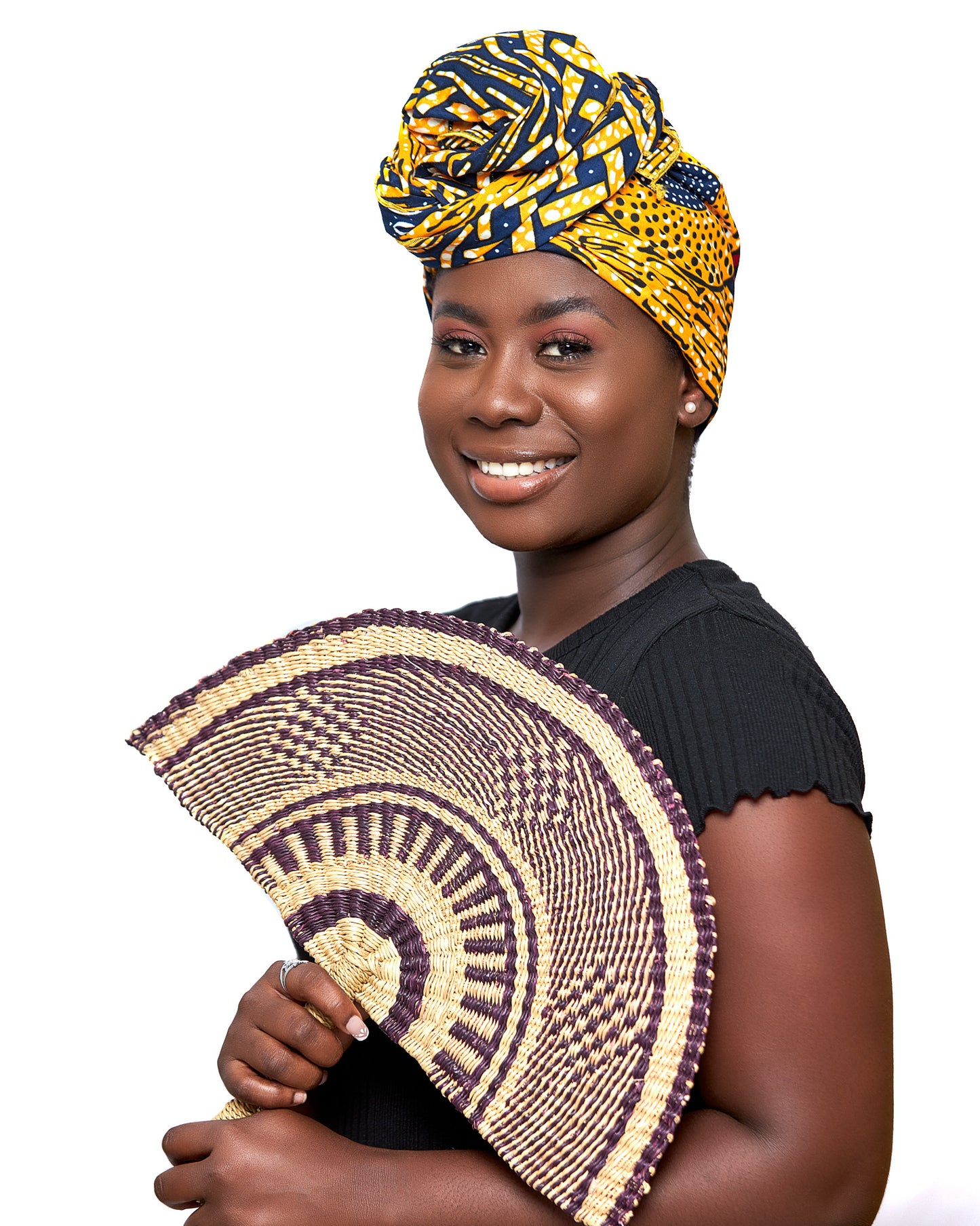 Gold,Red,Blue And White Dotted Ankara Print Detachable Silklined Headwrap