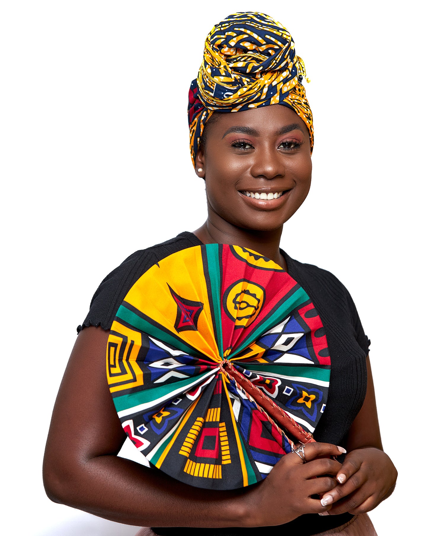 Gold,Red,Blue And White Dotted Ankara Print Detachable Silklined Headwrap