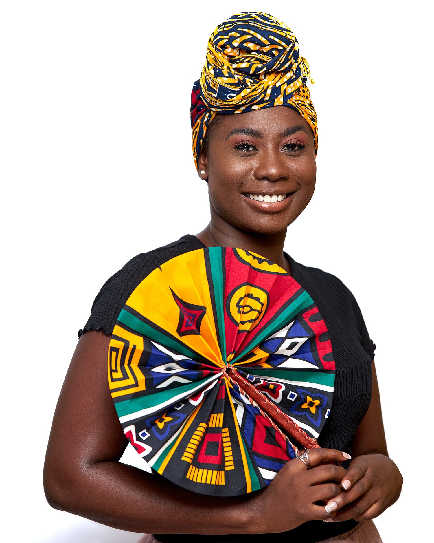 Gold,Red,Blue And White Dotted Ankara Print Detachable Silklined Headwrap