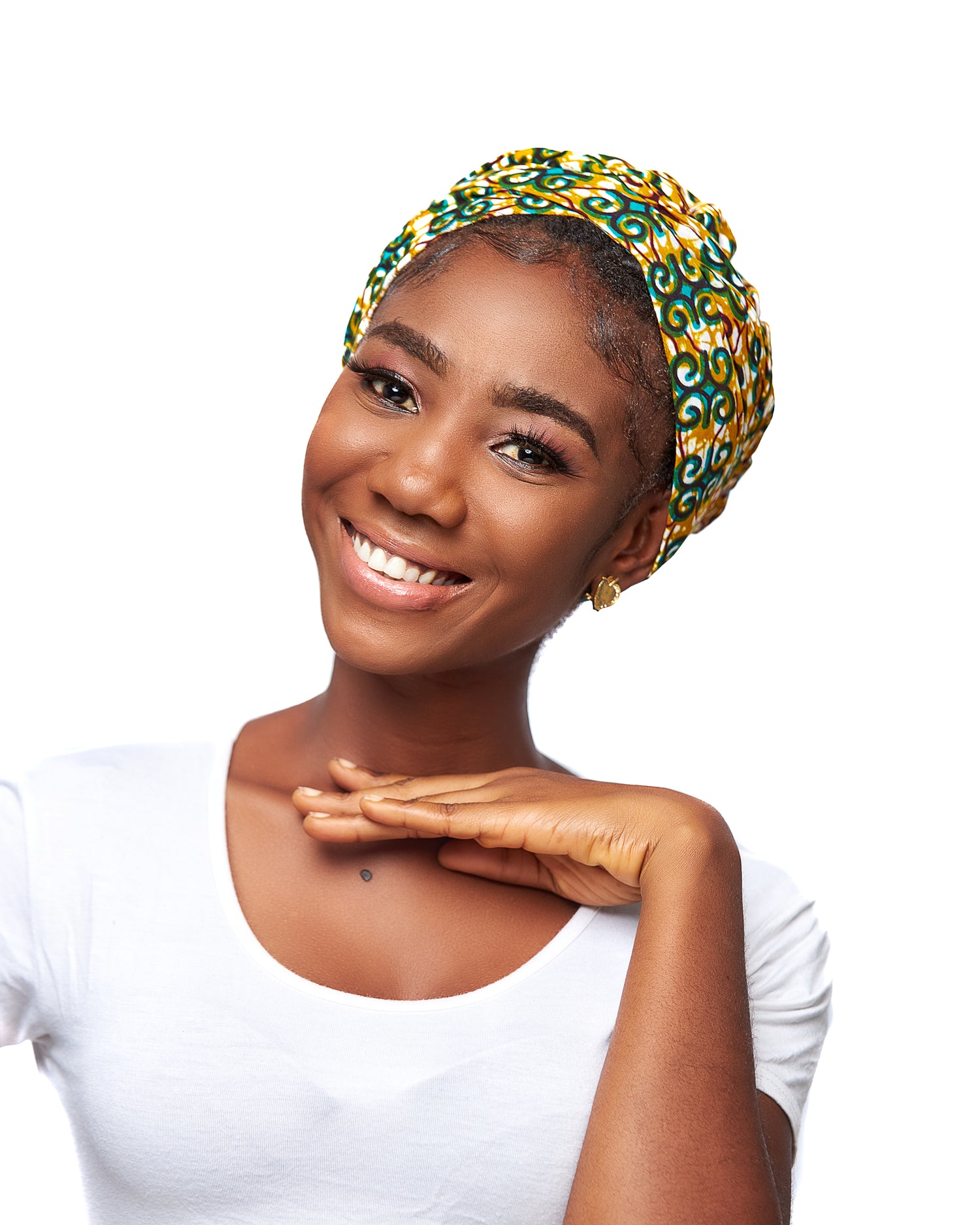 Ankara Wax Print Made of Green, Curry, Redwine And White Blend of Beautiful Colours And Pattern, Hand Made Elastic Silklined Bonnet With Band