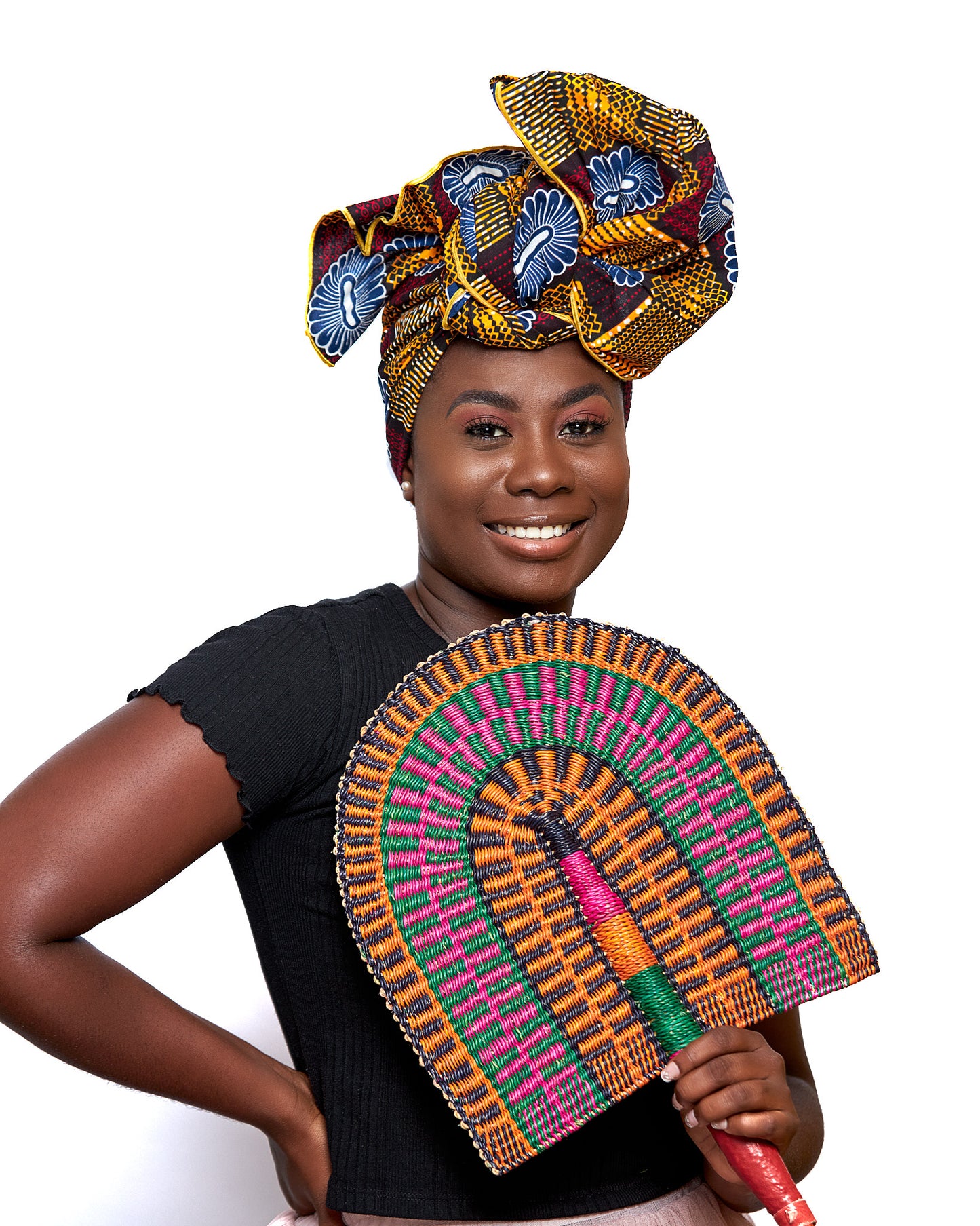 Gold, Red, Blue, Black White Ankara Designed Print Detachable Silklined Headwrap