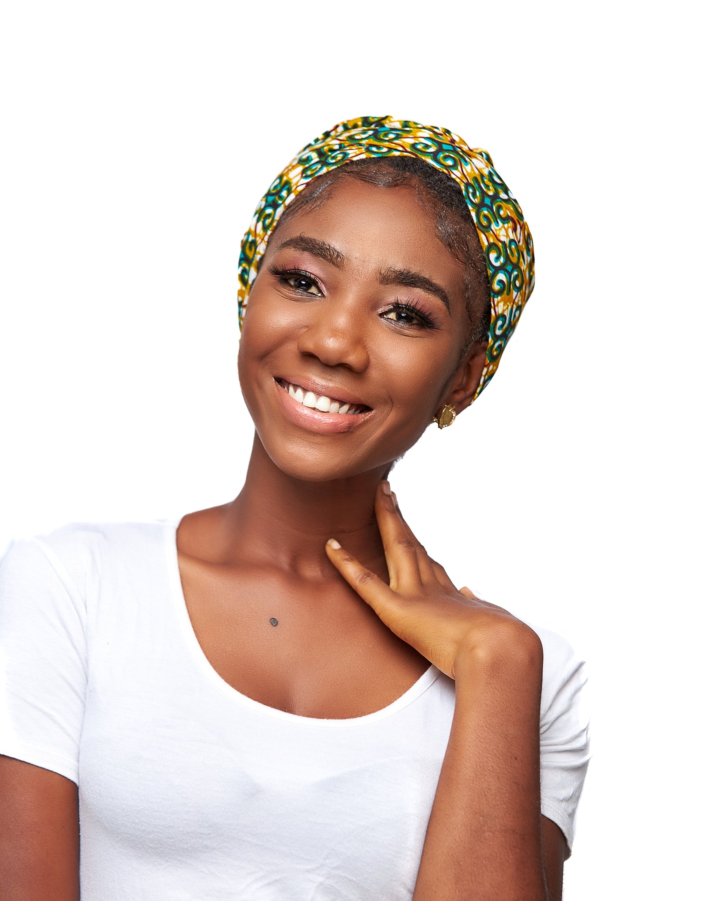 Ankara Wax Print Made of Green, Curry, Redwine And White Blend of Beautiful Colours And Pattern, Hand Made Elastic Silklined Bonnet With Band