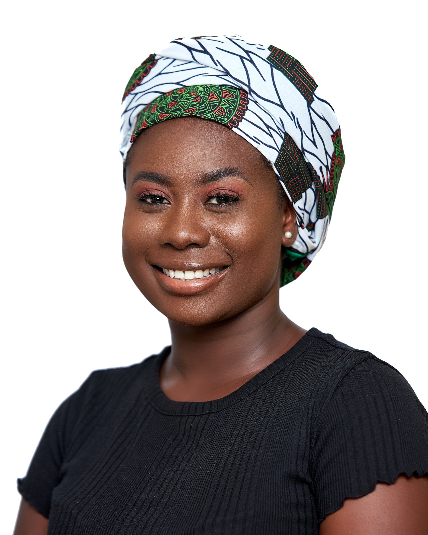 White, Green, Red spotted Ankara Print Detachable Silklined Headwrap