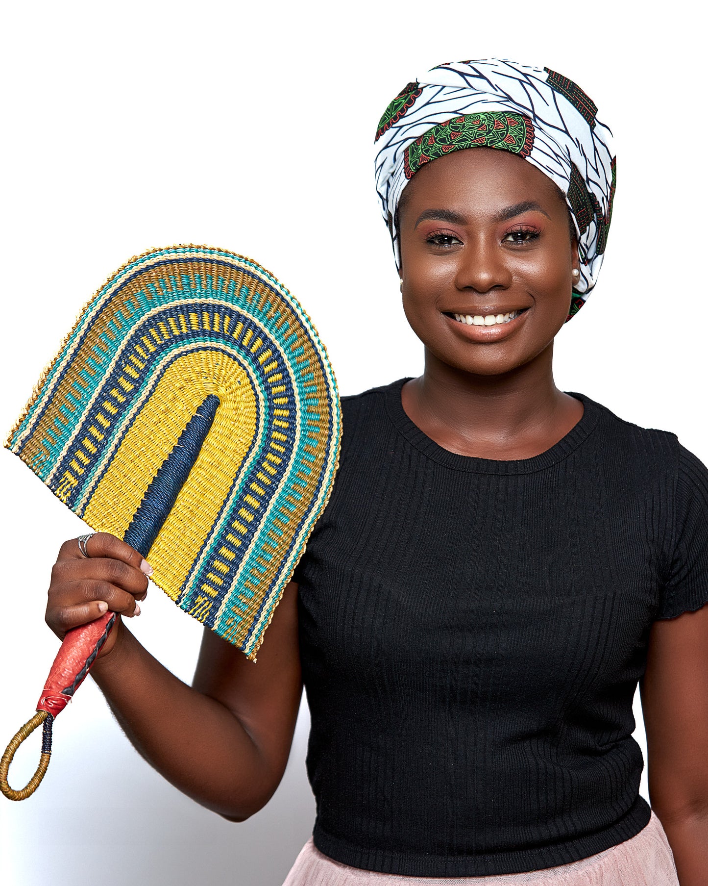 White, Green, Red spotted Ankara Print Detachable Silklined Headwrap