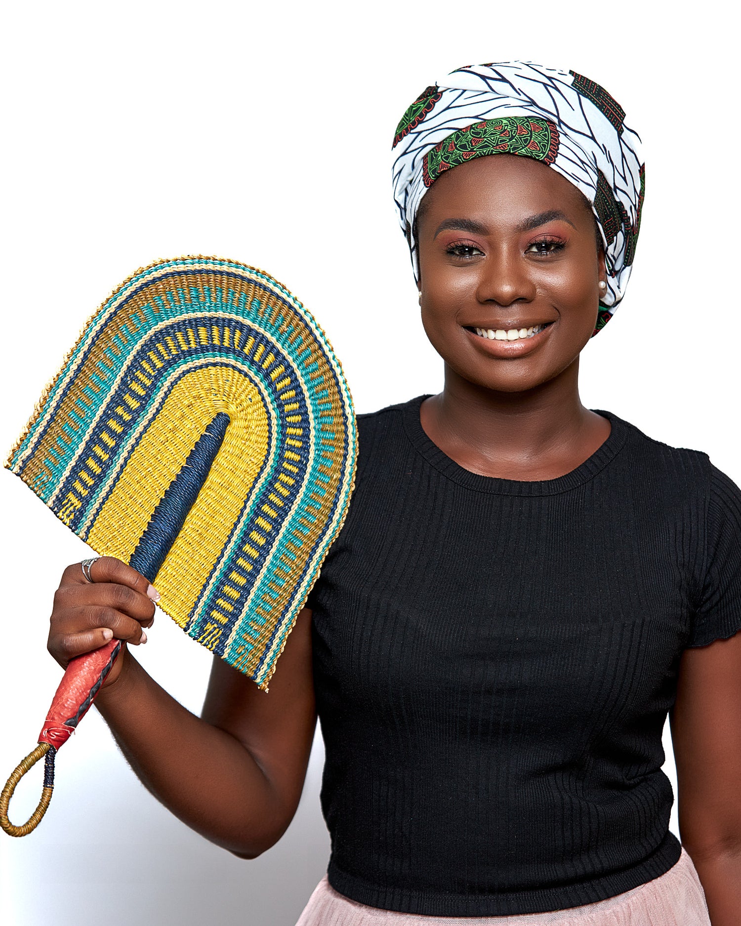 White, Green, Red spotted Ankara Print Detachable Silklined Headwrap