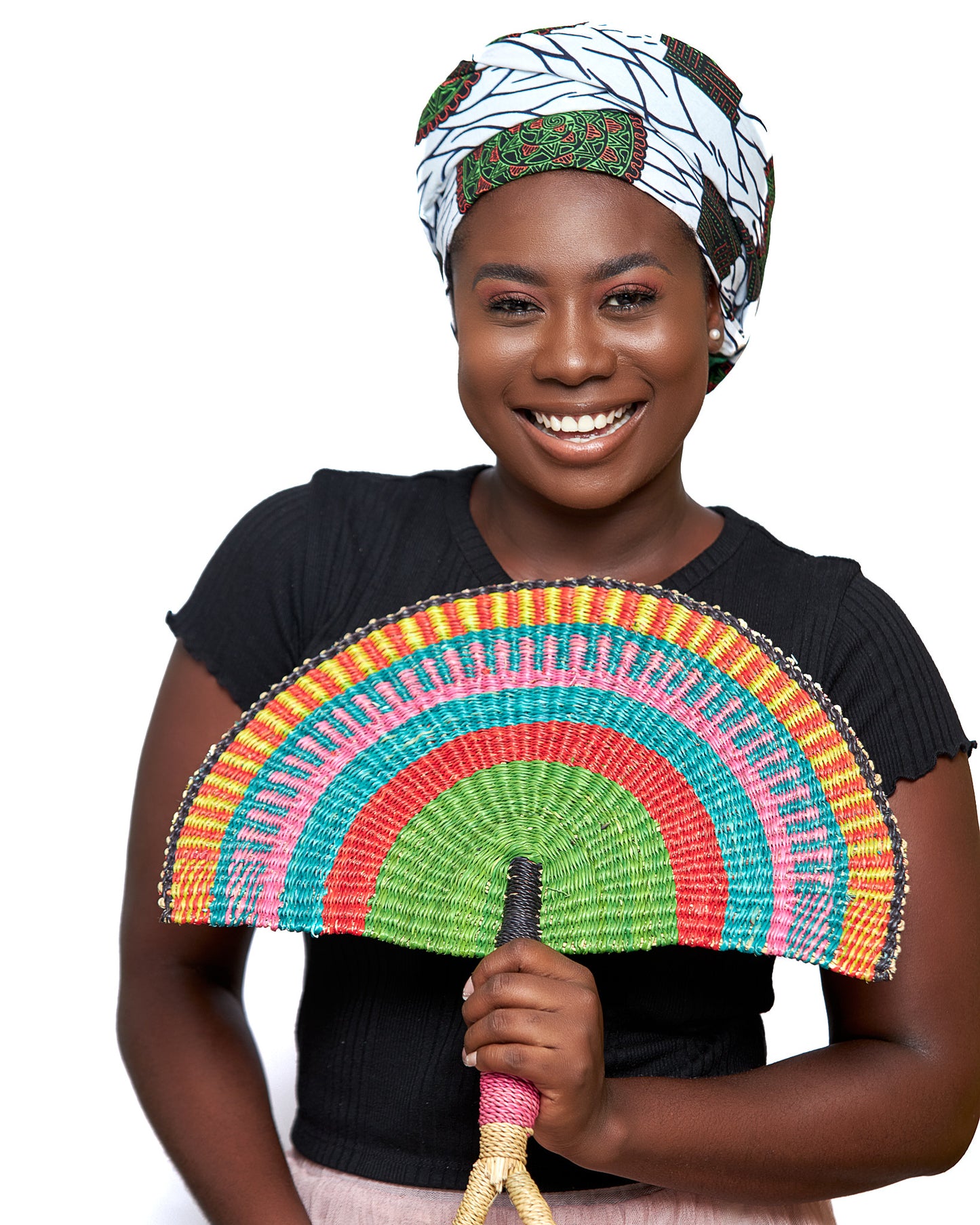 White, Green, Red spotted Ankara Print Detachable Silklined Headwrap