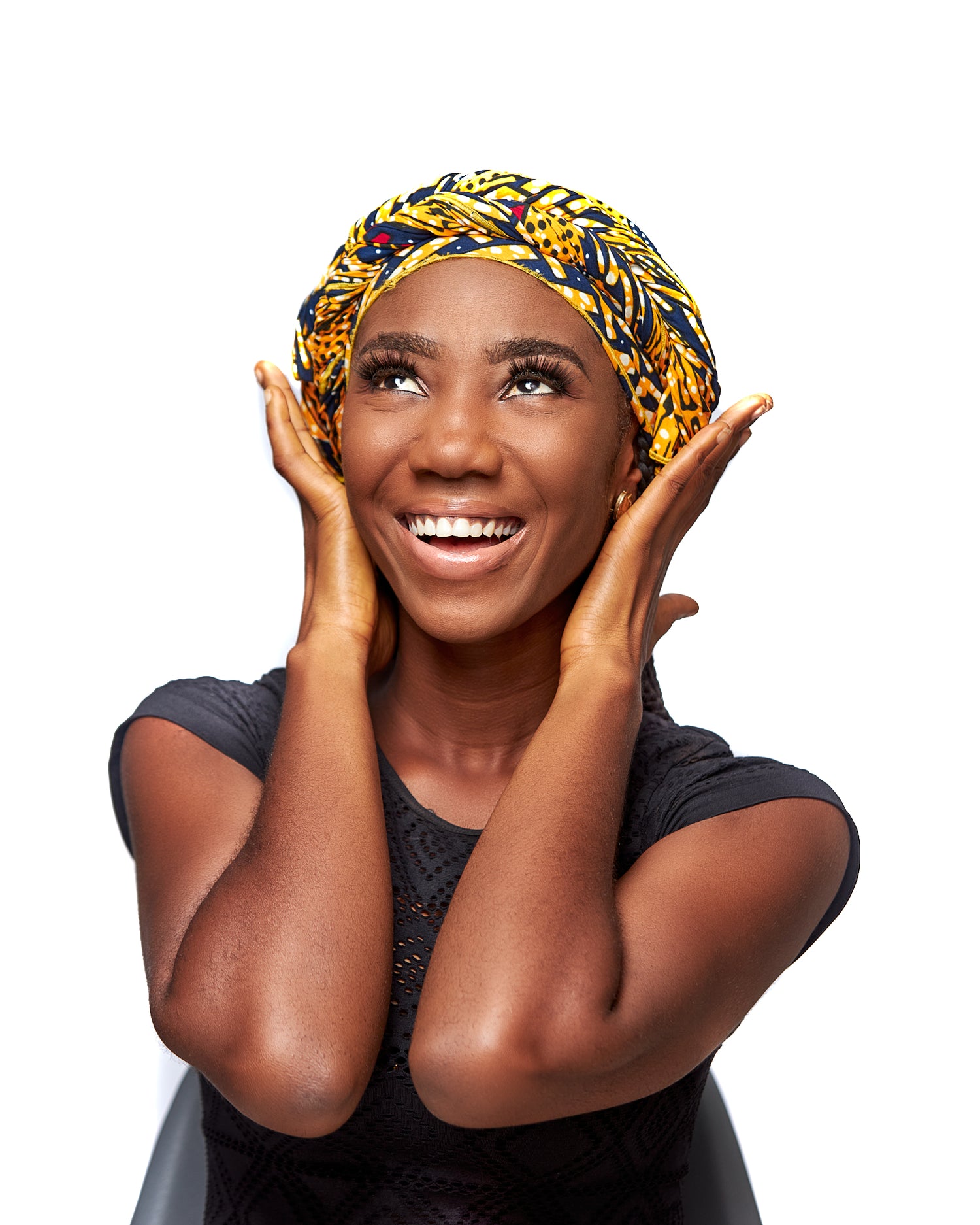 Gold,Red,Blue And White Dotted Ankara Print Detachable Silklined Headwrap