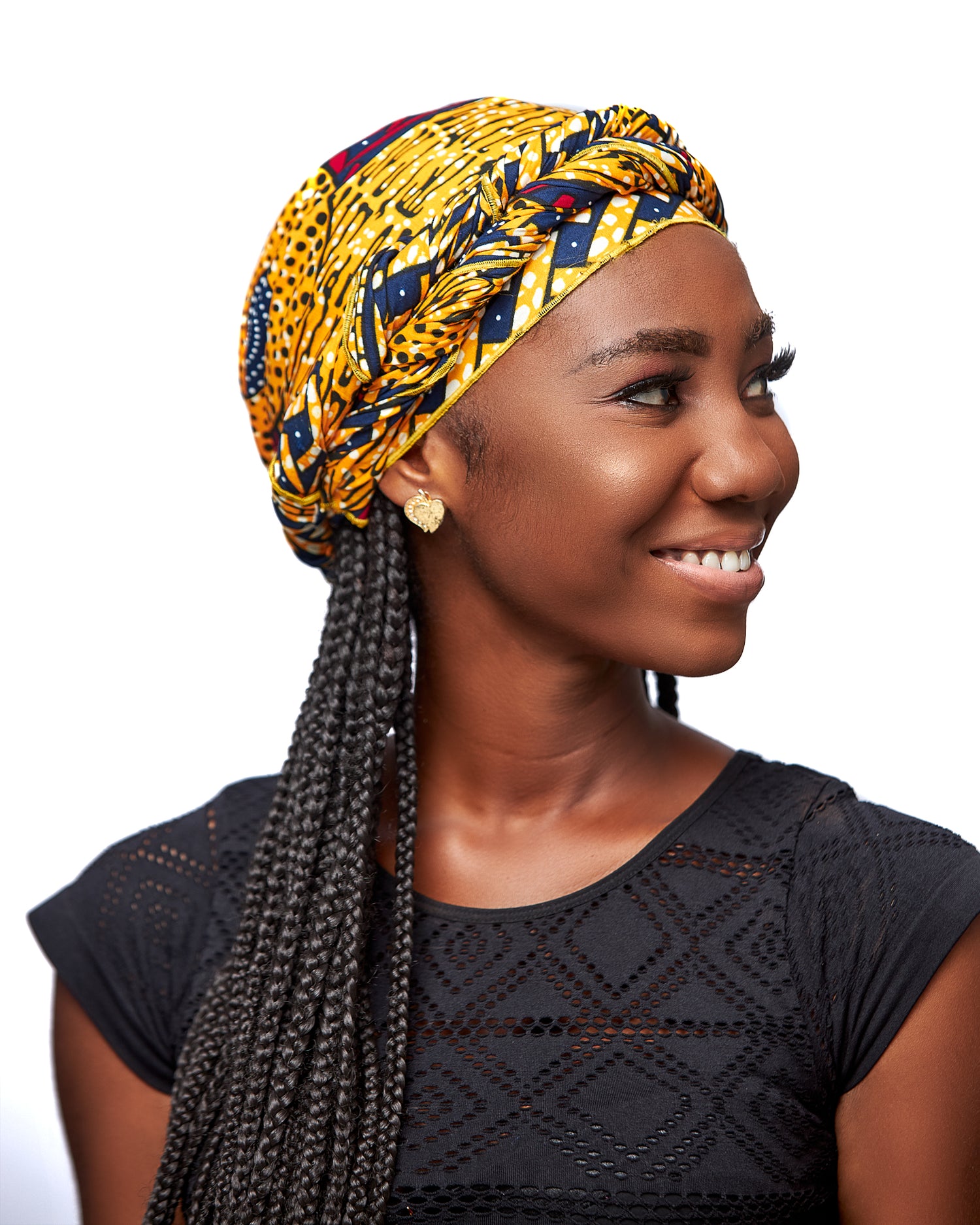 Gold,Red,Blue And White Dotted Ankara Print Detachable Silklined Headwrap
