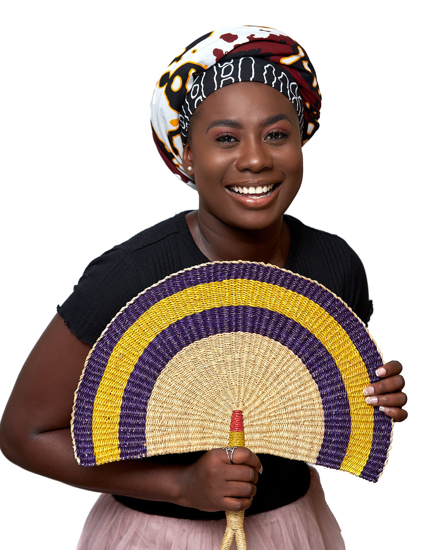 Brown, Black,White, Yellow Bogolan Art Print Detachable Silklined Headwrap