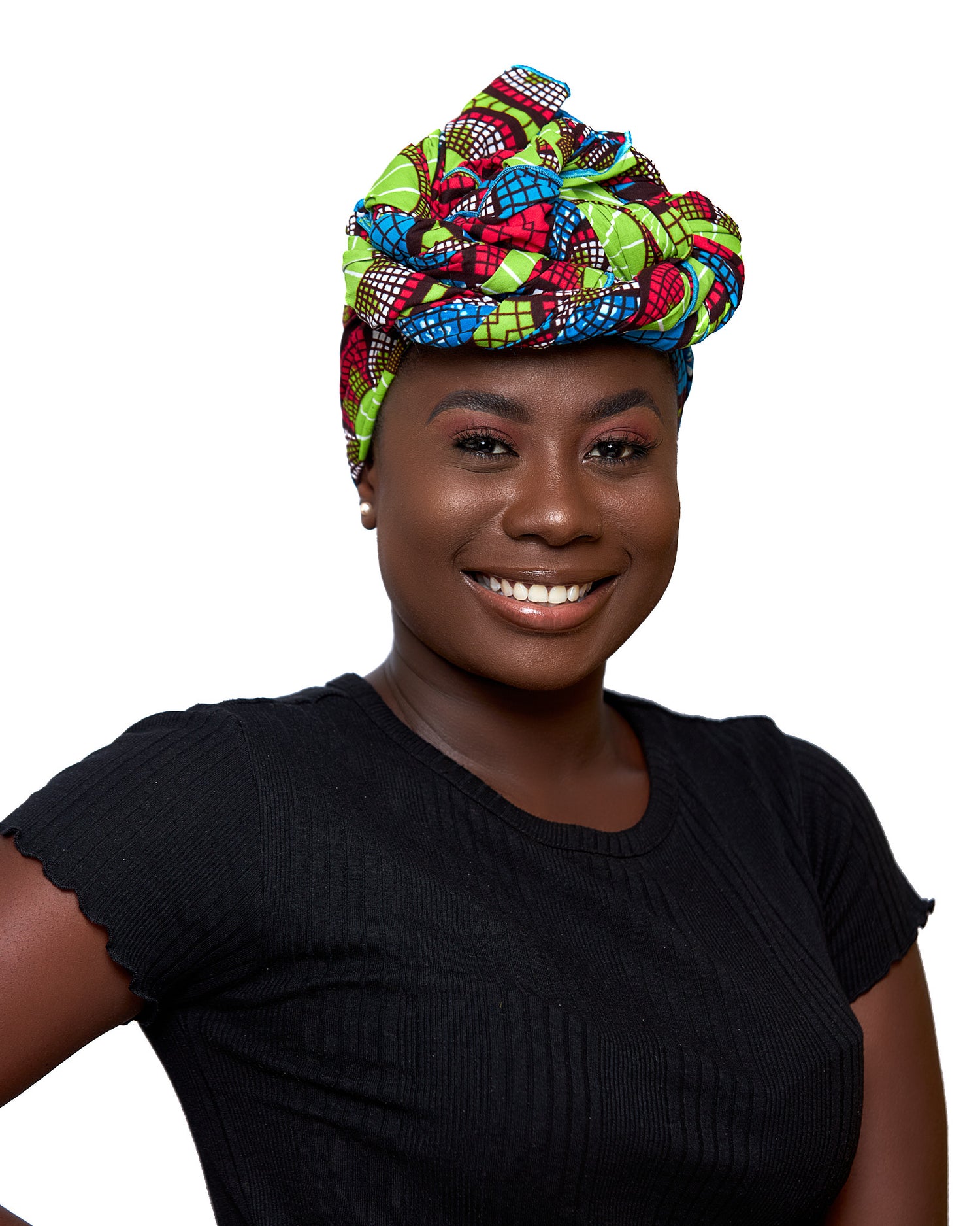 Lemon Green,seablue,Pink And White Colourful Ankara Detachable Silklined Headwrap
