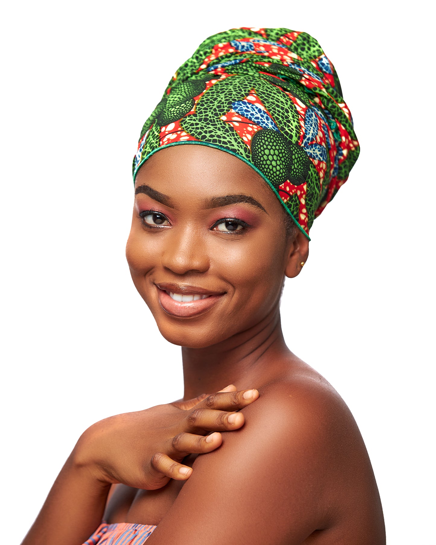 Green, Red, Blue,White Ankara Beautifully Designed Print Detachable Silklined Headwrap