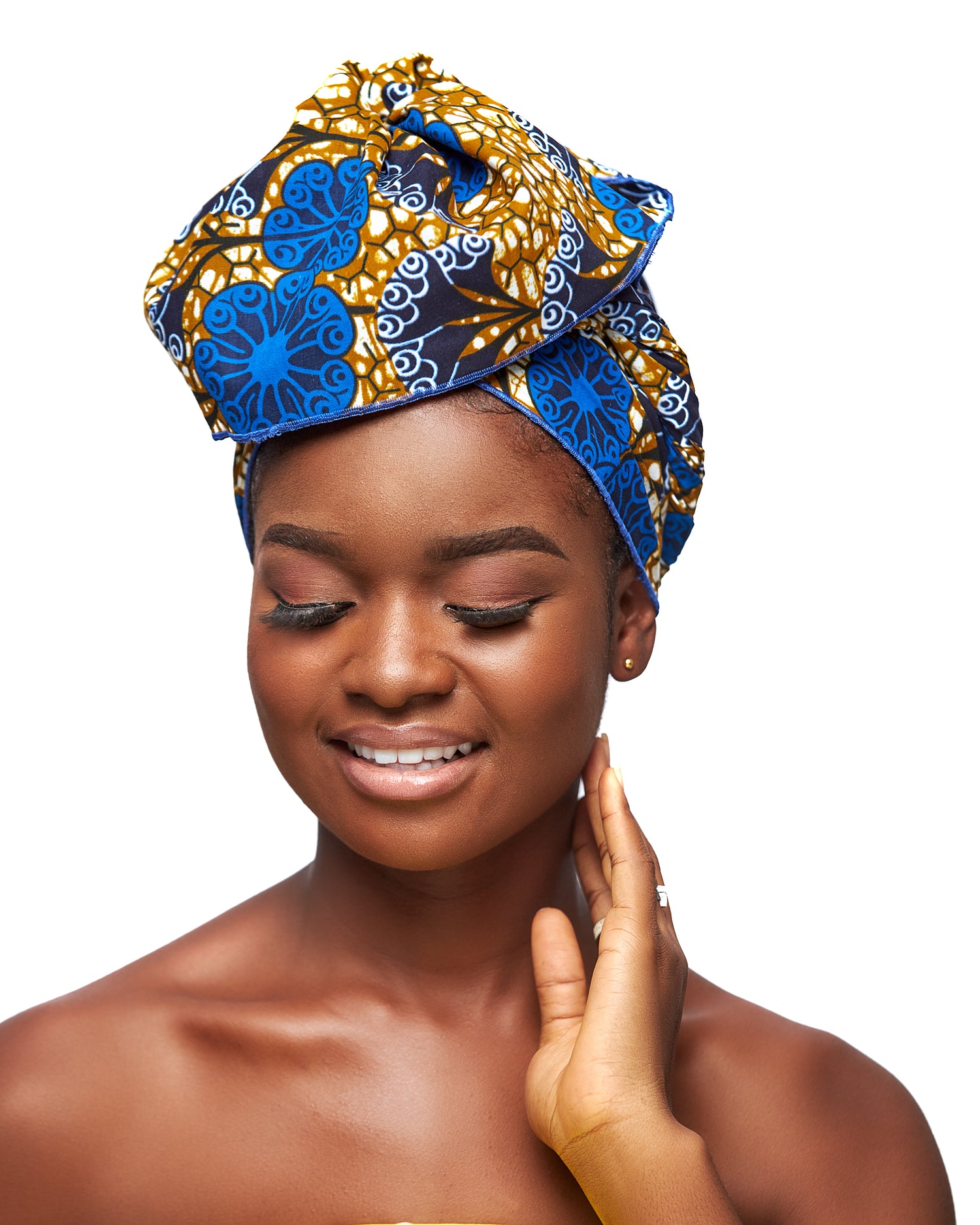 Blue,Curry, Black And White Rosey Designed Ankara Detachable Silklined Headwrap
