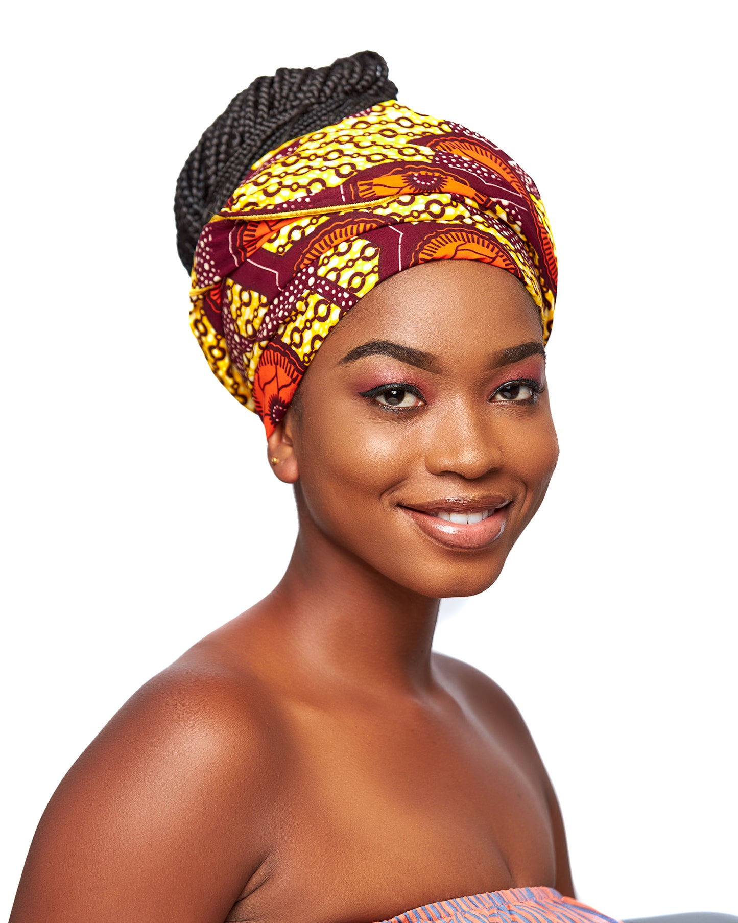 Alberta Orange, Yellow and Brown Ankara Detachable Silklined Headwrap