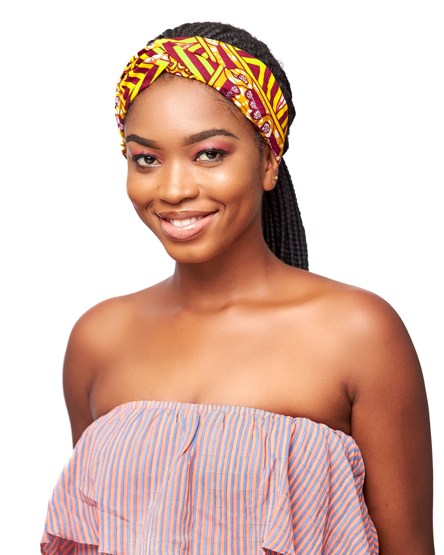 Yellow, Wine And Green Ankara Print Interlock Headband