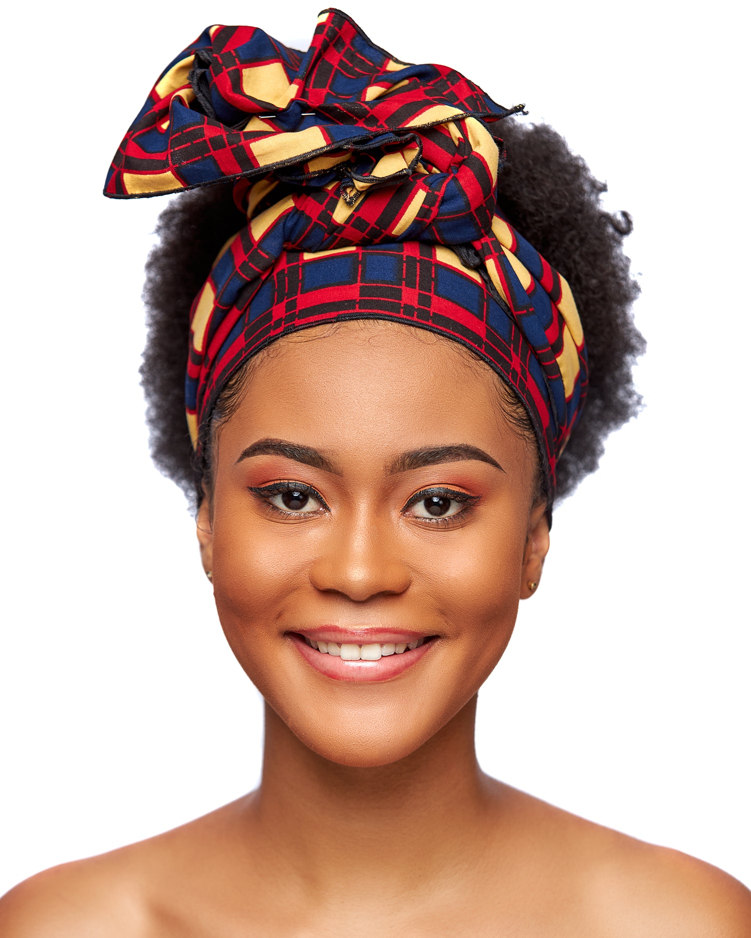 Red,Blue,Gold, Black Detachable Ankara Print Squared Designed Silklined Headwrap