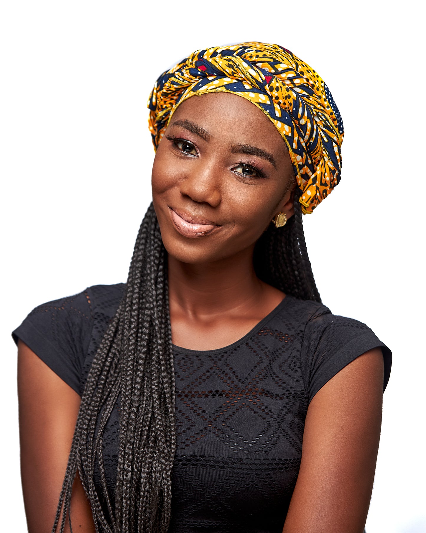 Gold,Red,Blue And White Dotted Ankara Print Detachable Silklined Headwrap