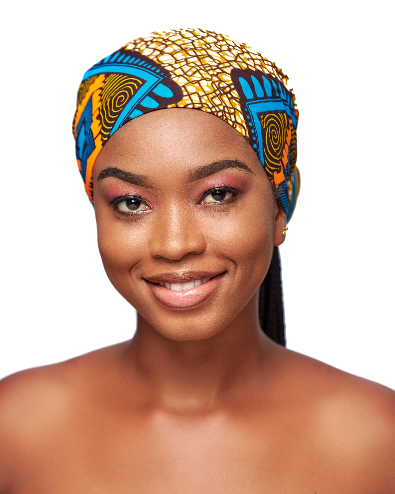Brown Ankara Designed Print Detachable Silklined Headwrap