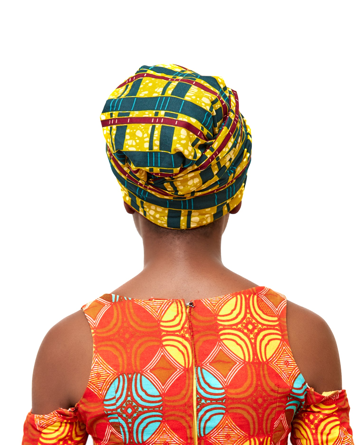 Ankara Wax Print Made of White, Curry, Redwine And Seablue Stripped Green Blend of Beautiful Colours And Pattern, Hand Made Elastic Silklined Bonnet With Band