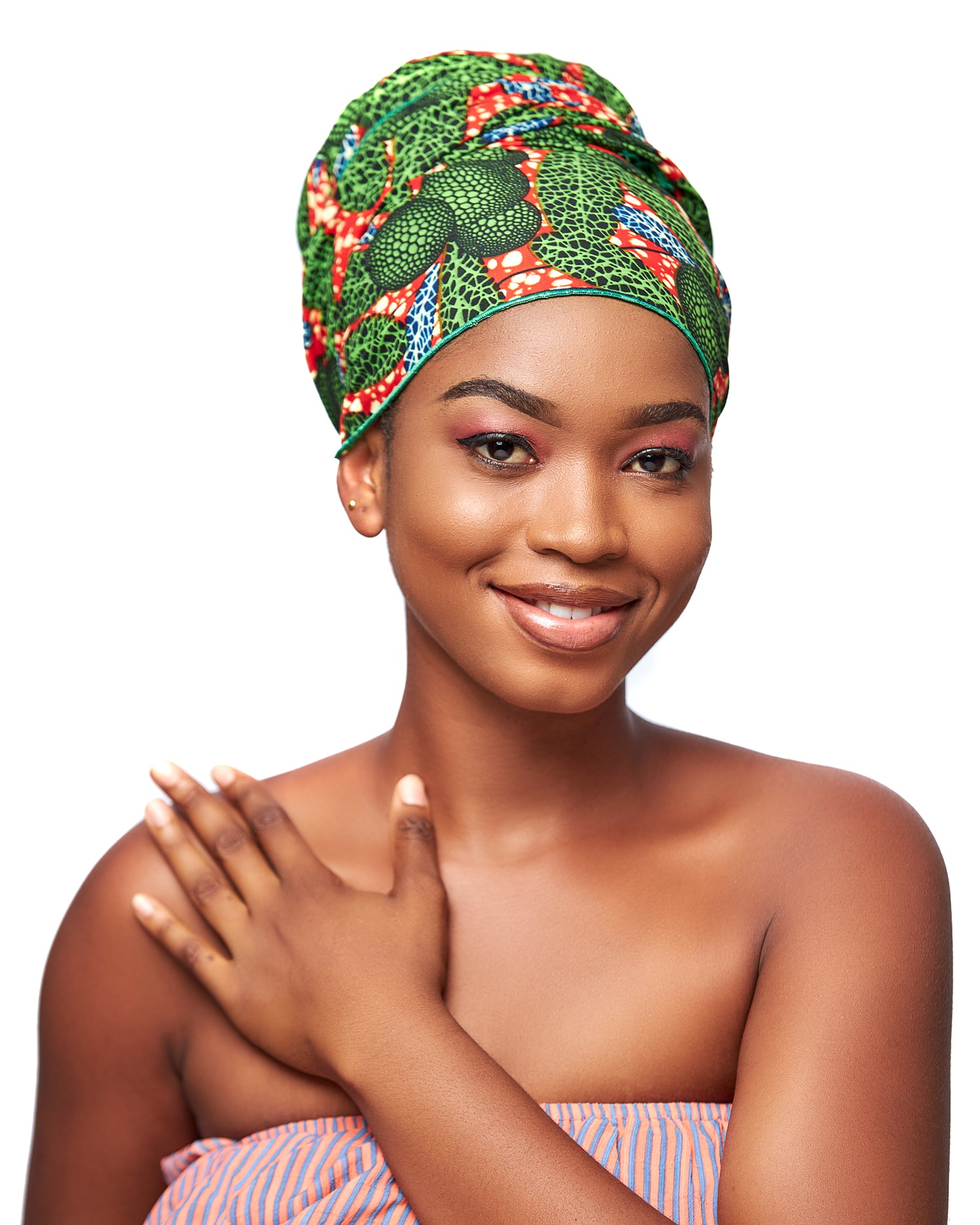 Green, Red, Blue,White Ankara Beautifully Designed Print Detachable Silklined Headwrap