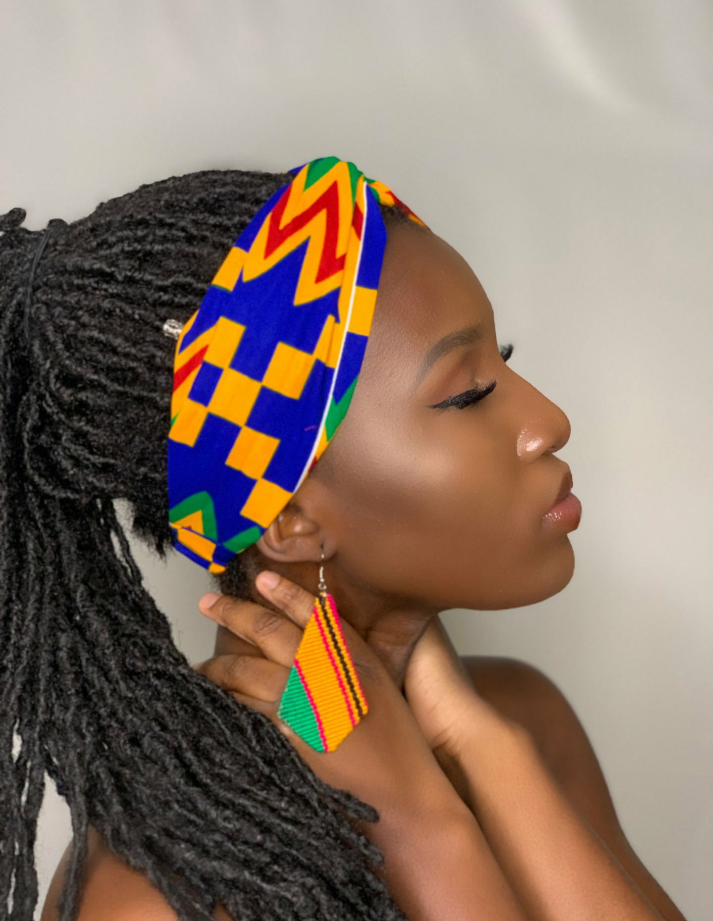 Green, Red And Blue Kente Print Interlock Headband