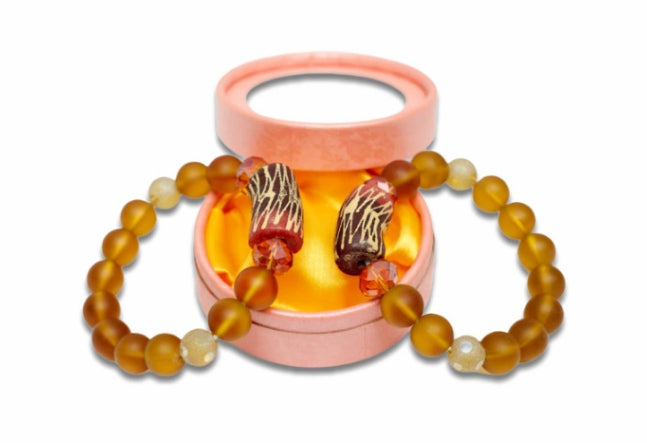 Gold And Black Red Dipo Coloured Bright Medley Fused Rondelle Recycled Glass beaded BRACELET Ghana Beads
