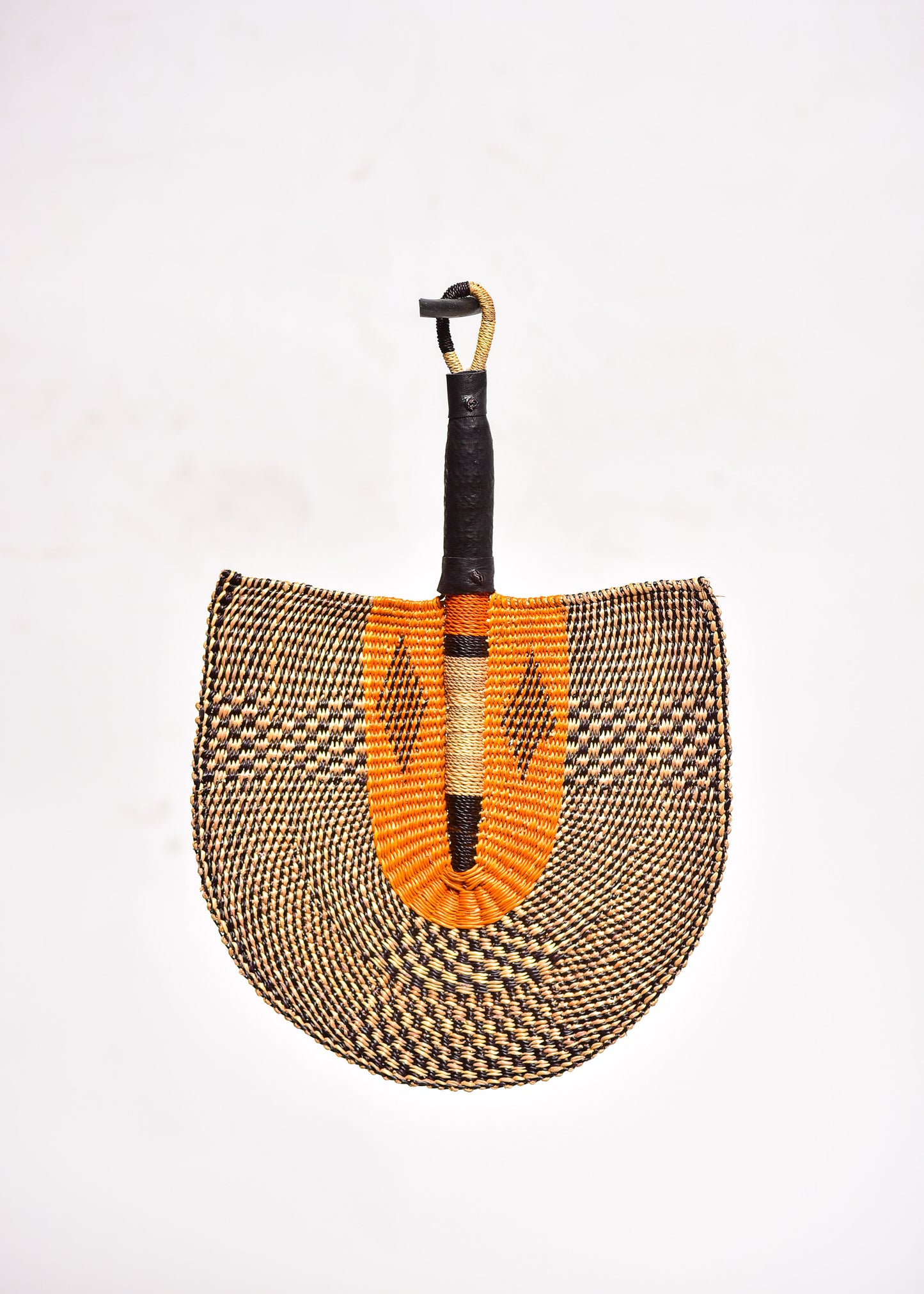 Brainna Straw Woven Handfan(Leather Based Handle)