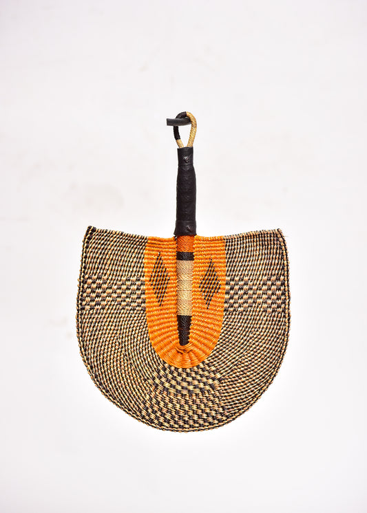 Brainna Straw Woven Handfan(Leather Based Handle)