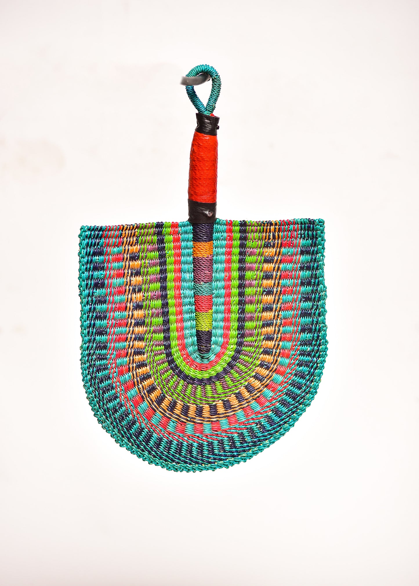 Noel Straw Woven Handfan(Leather Based Handle)