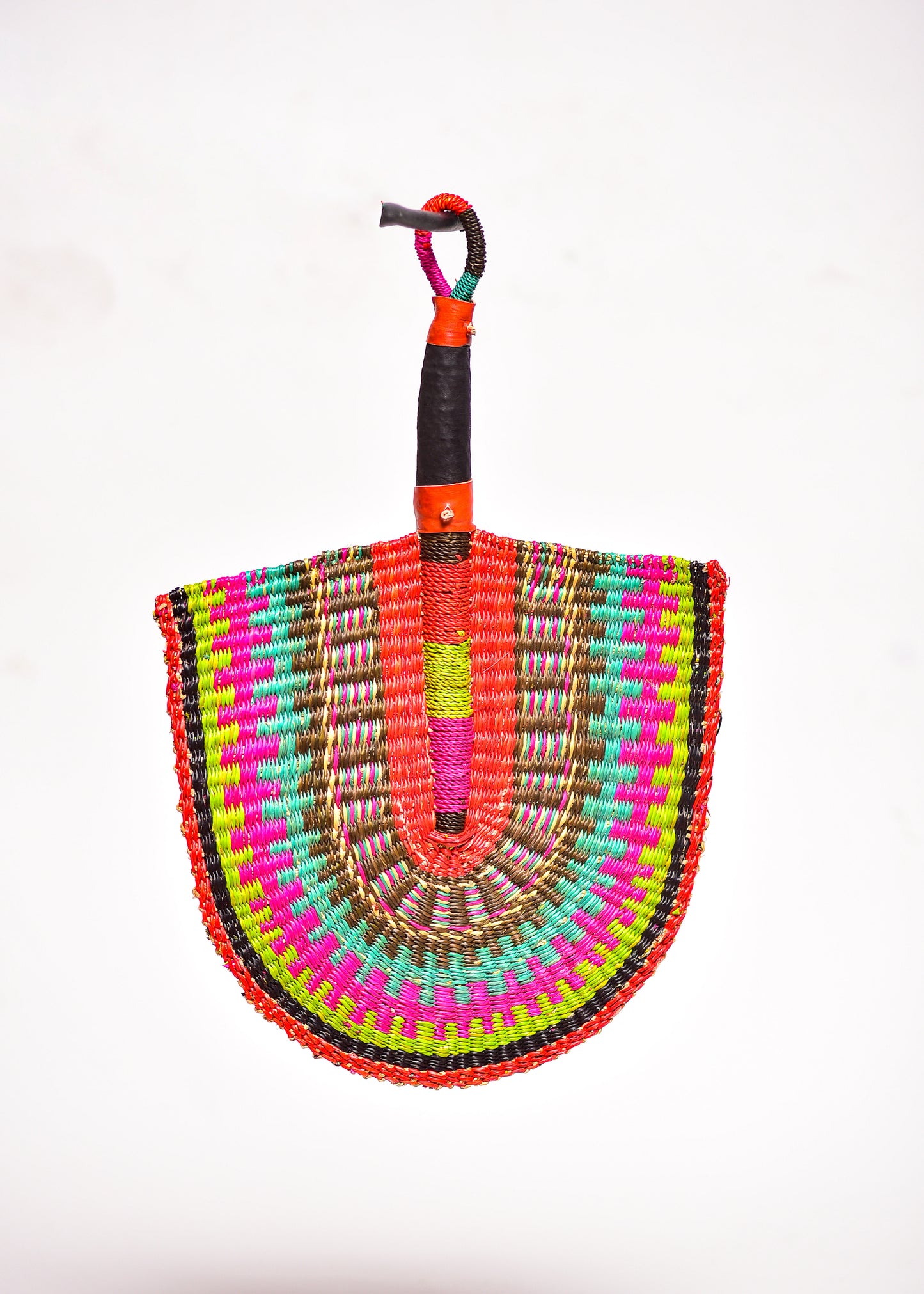 Krish Straw Woven Handfan(Leather Based Handle)