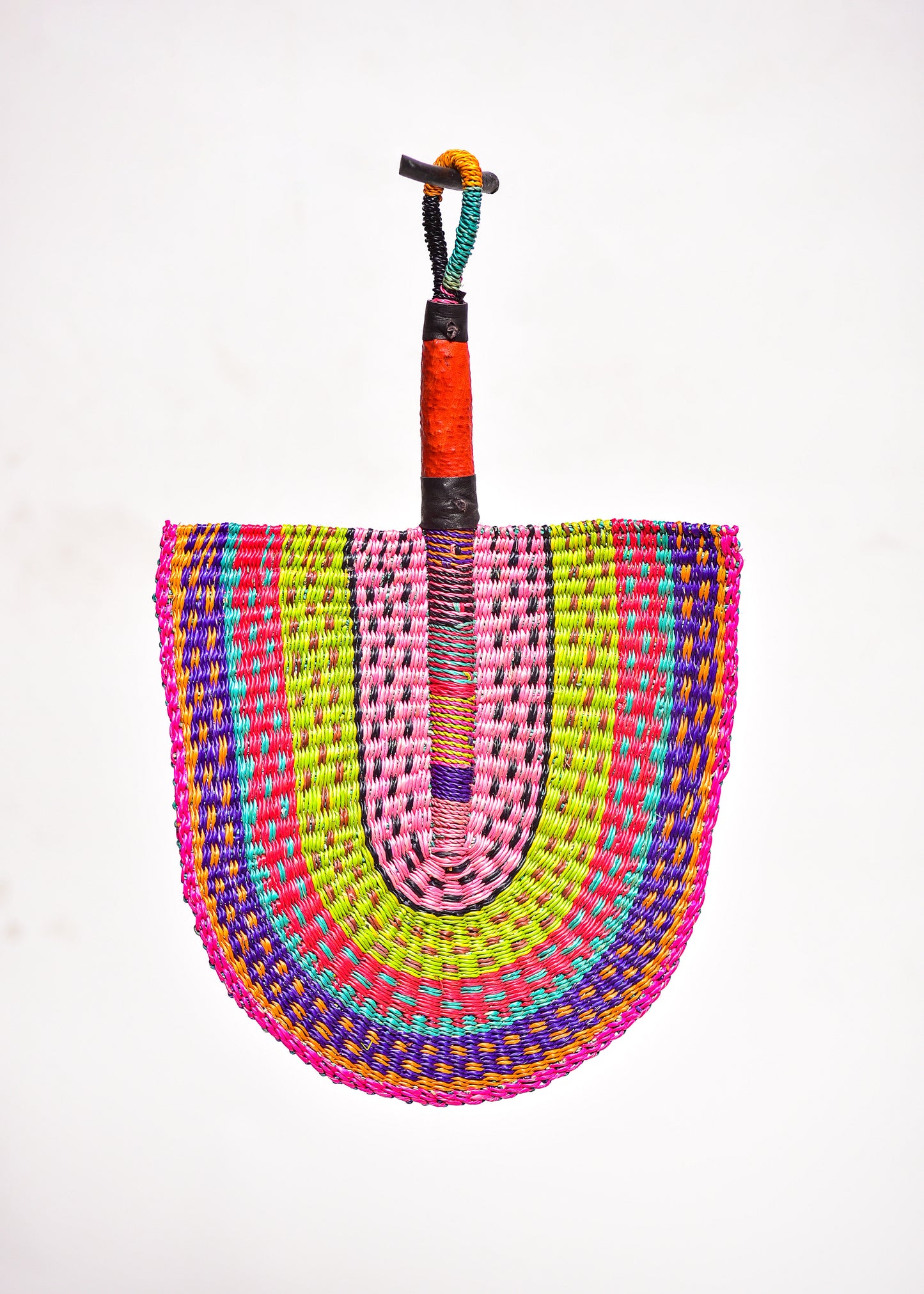 Javel Straw Woven Handfan(Leather Based Handle)