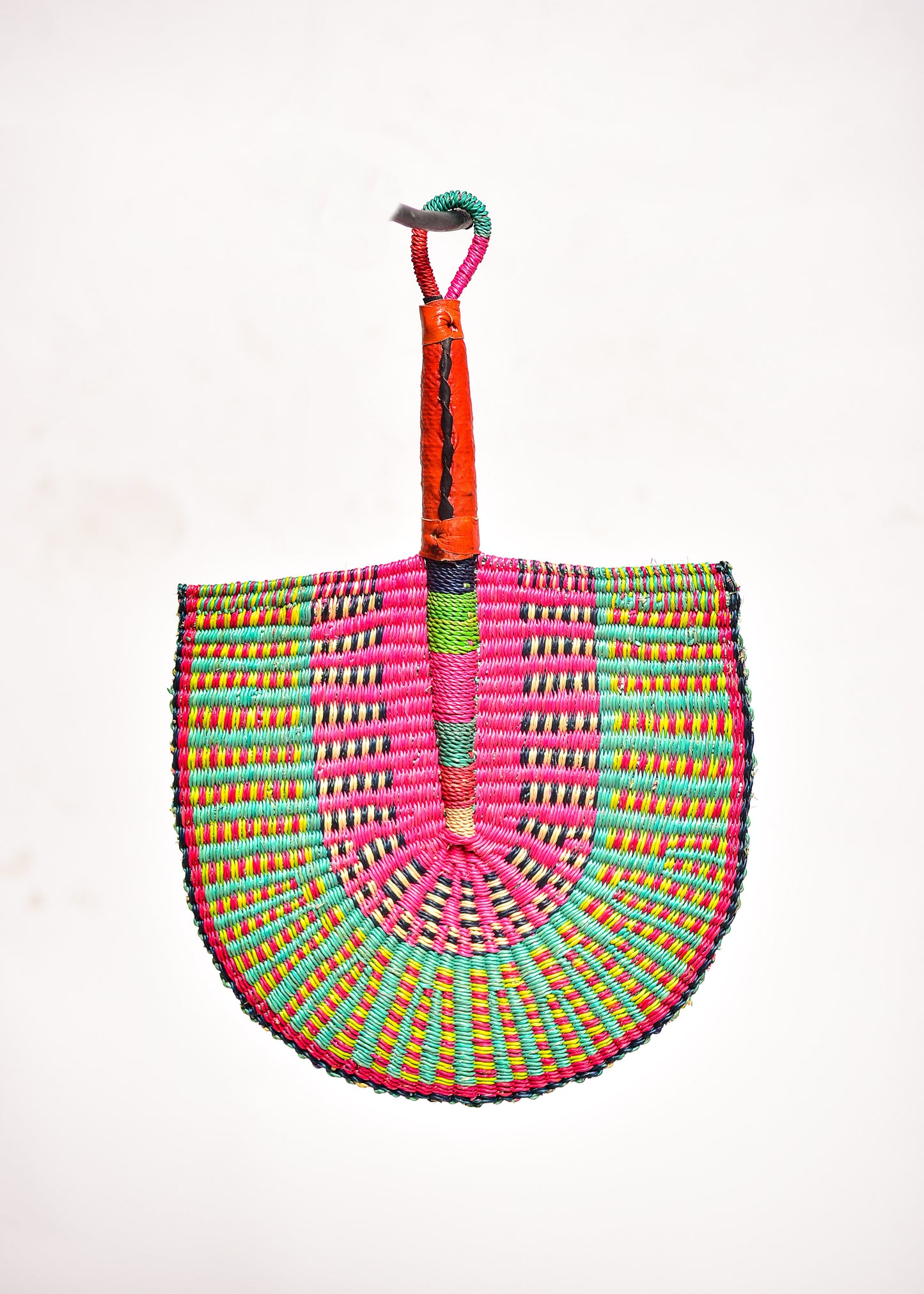 Kalisa Straw Woven Handfan(Leather Based Handle)