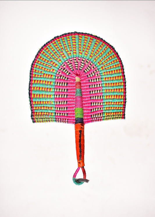 Kalisa Straw Woven Handfan(Leather Based Handle)
