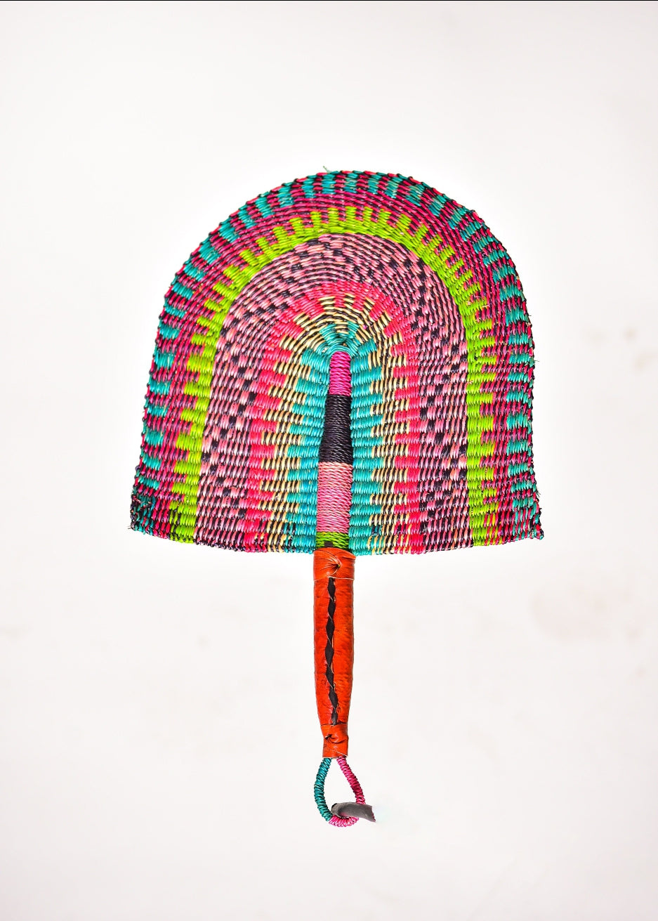 Sanka Straw Woven Handfan(Leather Based Handle)