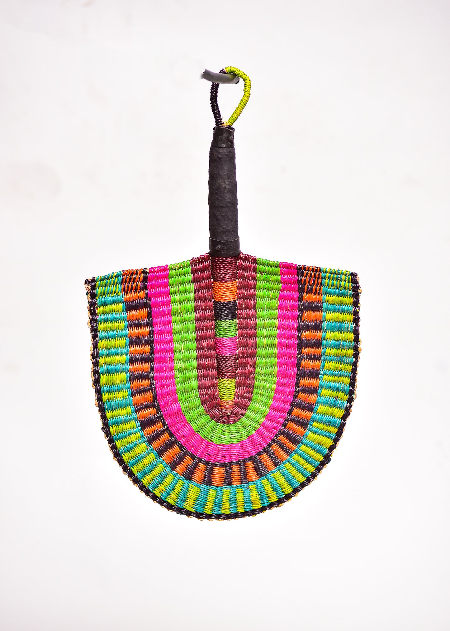 Abisha Straw Woven Handfan(Leather Based Handle)