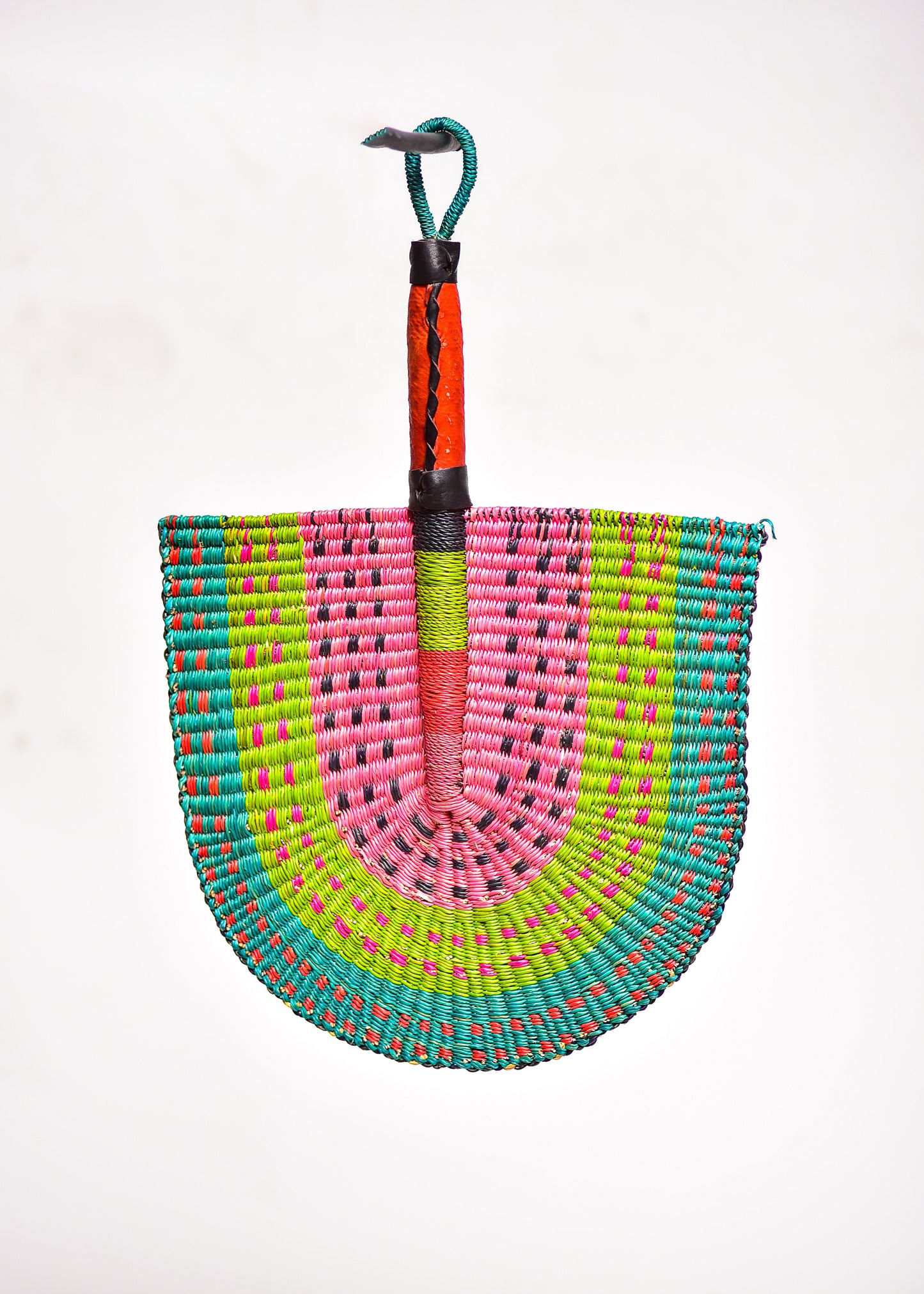 Eldon Straw Woven Handfan(Leather Based Handle)