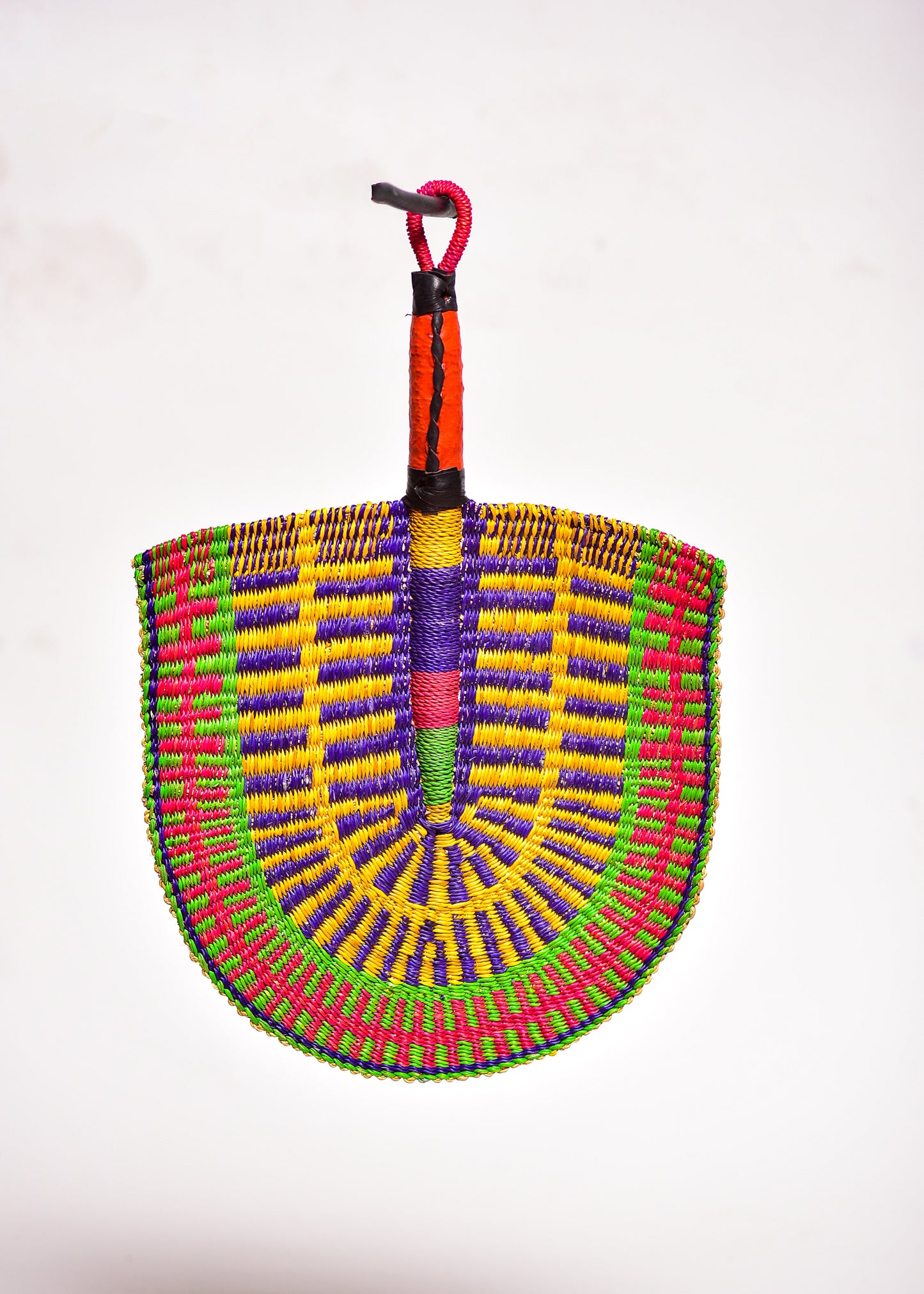 Ini Straw Woven Handfan(Leather Based Handle)