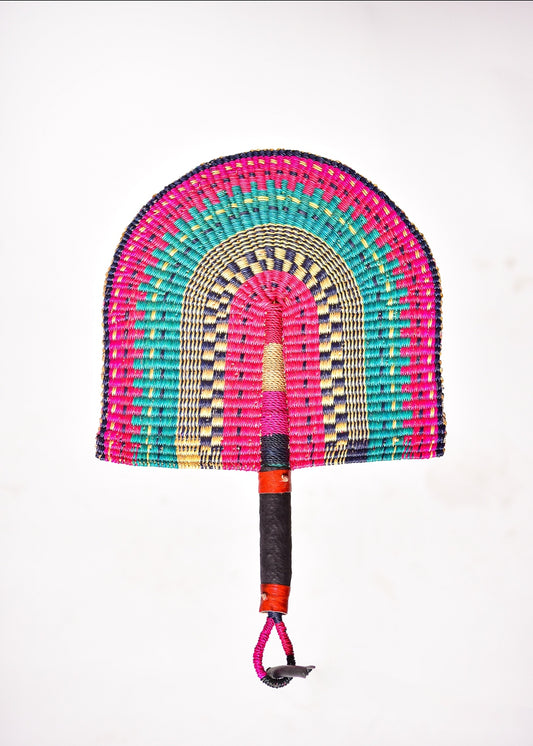 Raeni Straw Woven Handfan(Leather Based Handle)