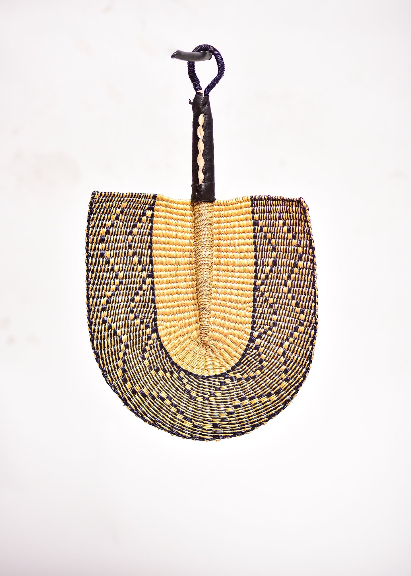 Roy Straw Woven Handfan(Leather Based Handle)
