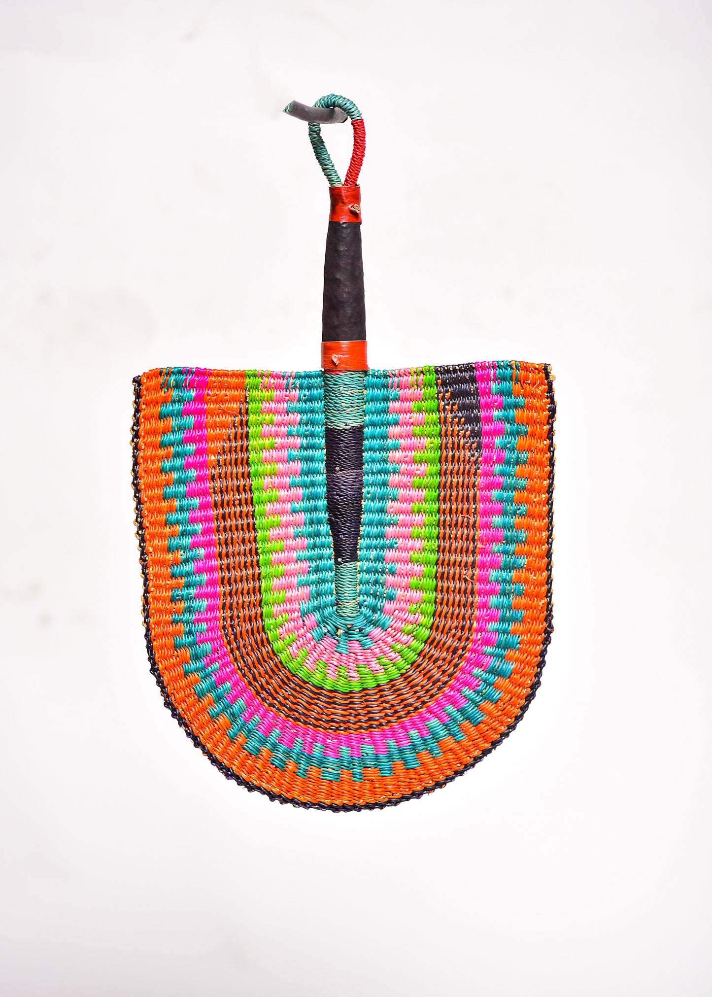 Winston Straw Woven Handfan(Leather Based Handle)