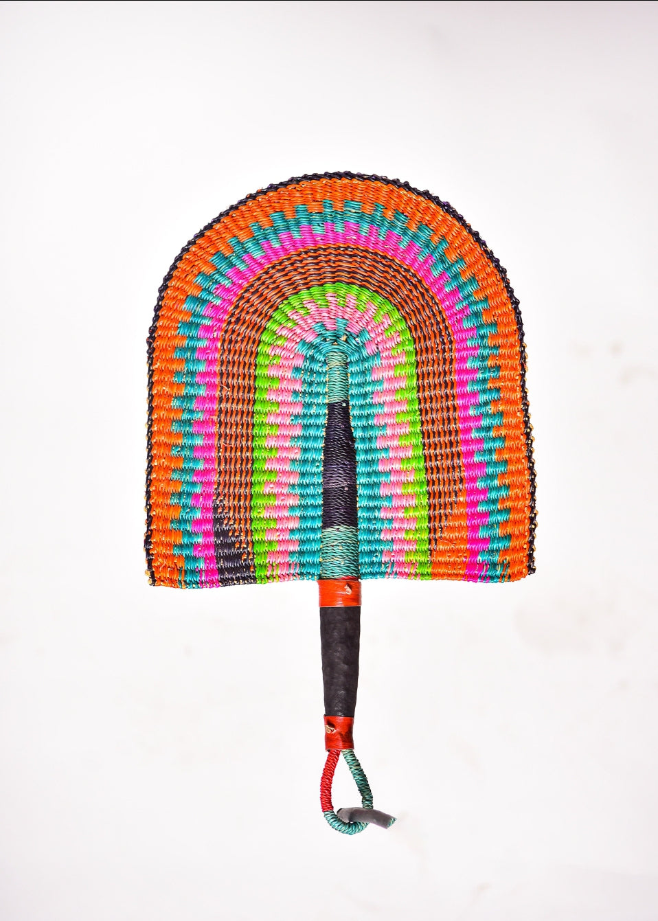 Winston Straw Woven Handfan(Leather Based Handle)