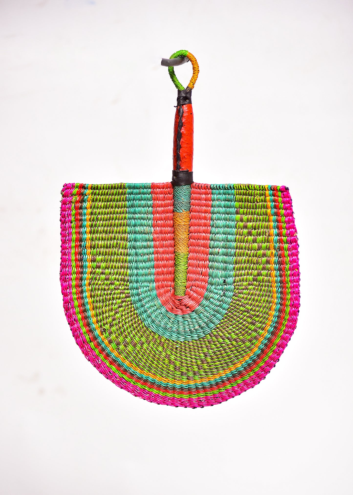 Khenan Straw Woven Handfan(Leather Based Handle)