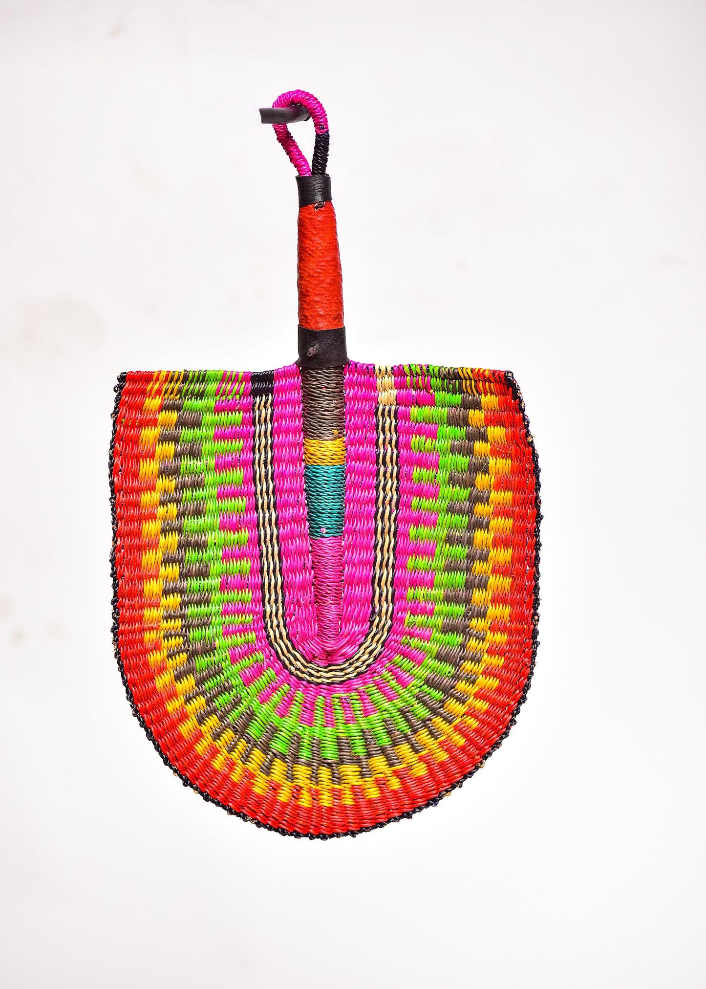 Cecil Straw Woven Handfan(Leather Based Handle)