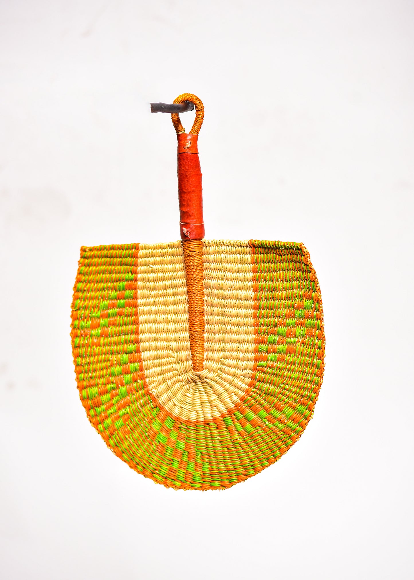 Azacca Straw Woven Handfan(Leather Based Handle)