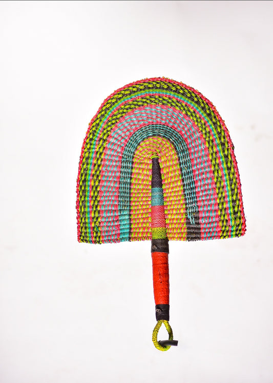 Ajani Straw Woven Handfan(Leather Based Handle)
