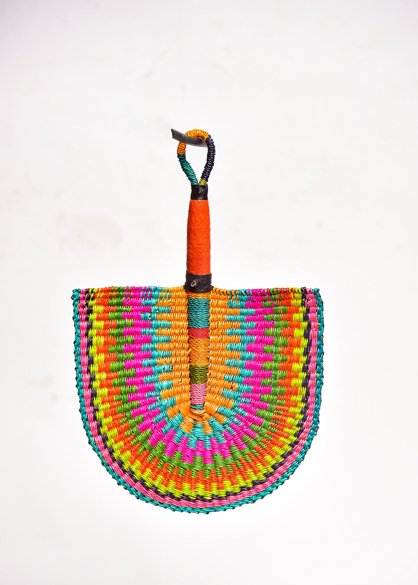 Kiyana Straw Woven Handfan(Leather Based Handle)