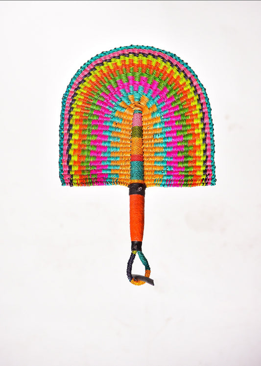 Kiyana Straw Woven Handfan(Leather Based Handle)
