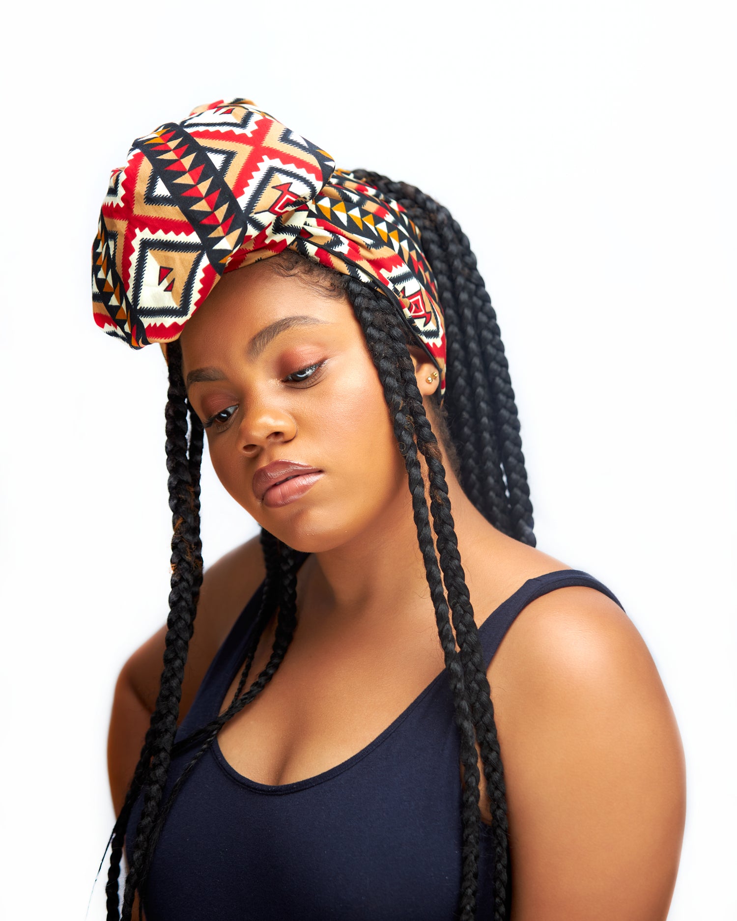 Red, Gold Black And White Bogolan Detachable Silklined Headwrap