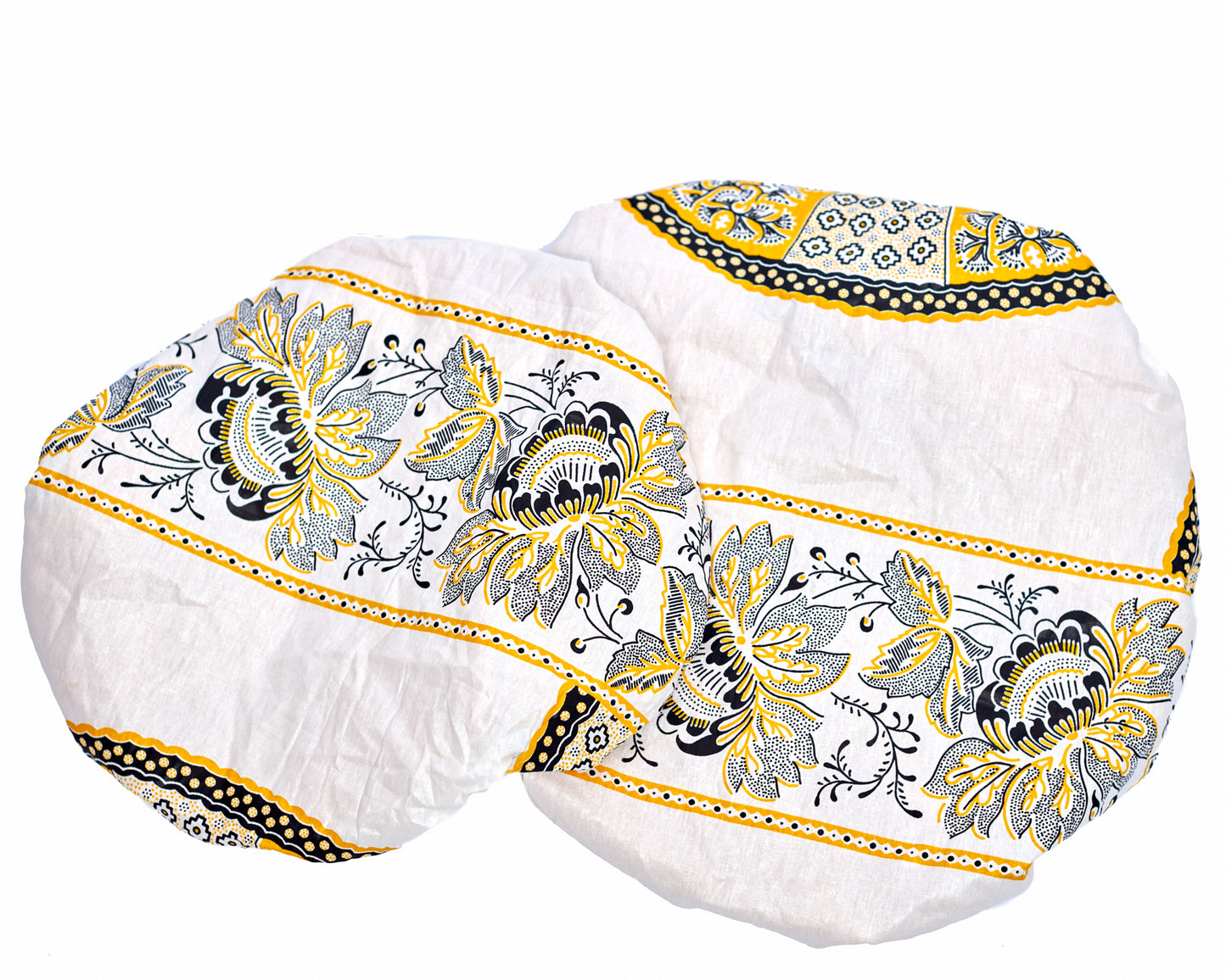 Ankara Wax Print Made of Black White, Yellow Blend of Beautiful Colours And Pattern, Hand Made Elastic With Yellow Silk lined Hair Bonnet